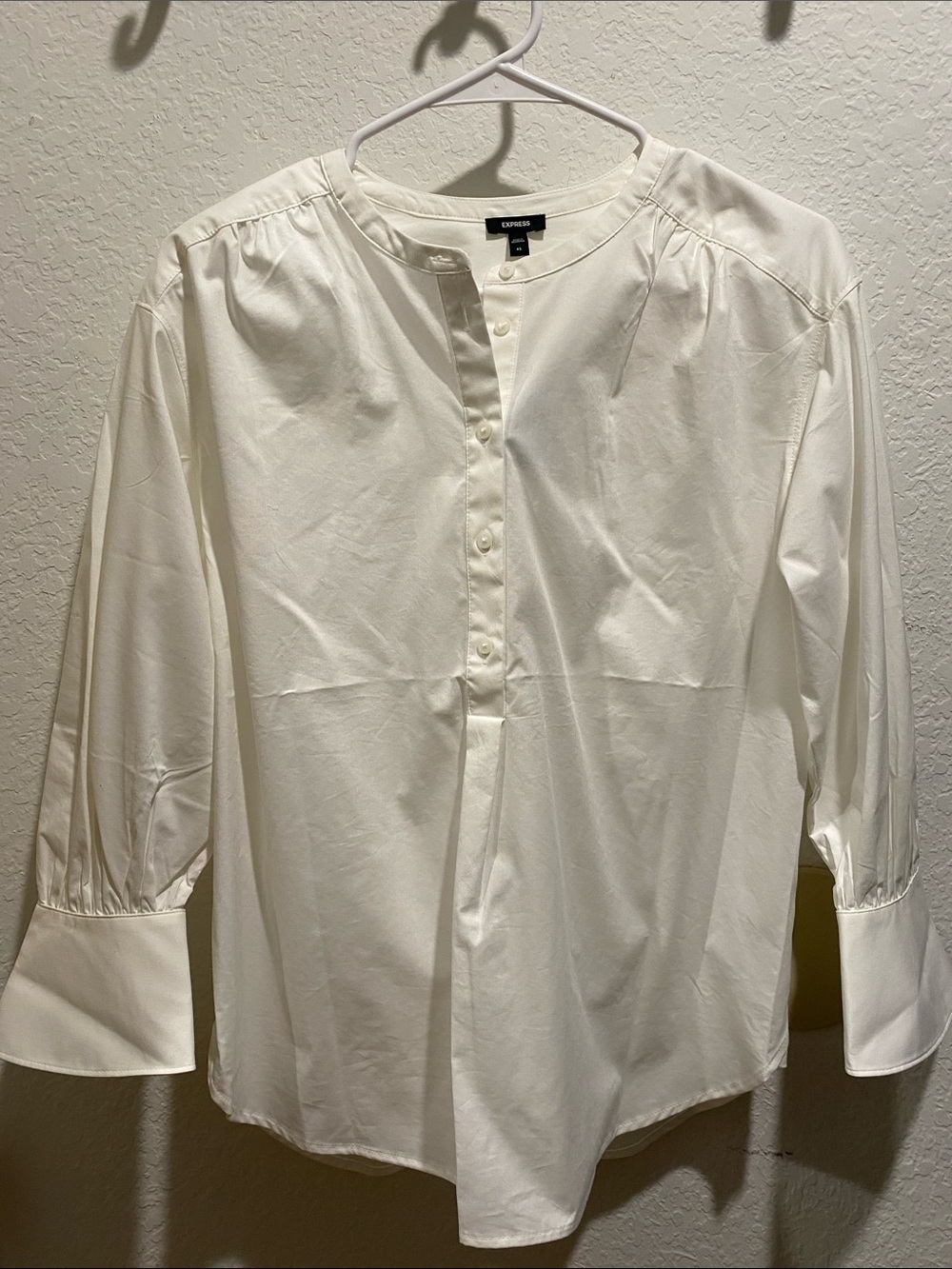 Express White Long-Sleeve Henley Button Shirt
